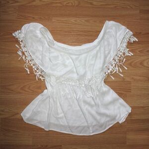 White Fringe Off-Shoulder Blouse